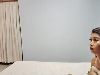 A hotel employee came to a sexy Indian woman's room and fucked her tight pussy and finished on her stomach