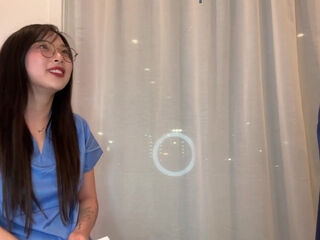 Petite asian nurse pounds on patient's hard dick
