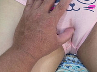 Perverted stepfather gently rubs his beautiful stepdaughter&#039_s pussy and then fucks her until he cums