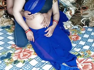 Bhabhi in blue color sari looking beautiful.