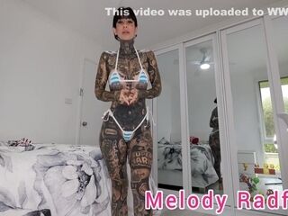 Milky And Blue Stripes Micro swimsuit attempt On drag - Melody Radford