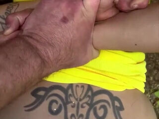 Blonde street hooker sucks cock in public and gets a massive facial load