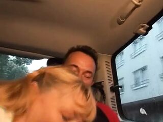 Sexy German chick with towheaded hair gets boned in the back of the van