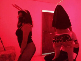 The birthday boy receives a sexual fantasy dance. Two women turn him on dancing.