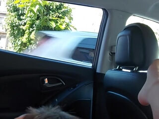 Milf step-mom cums from pussy licking in the car