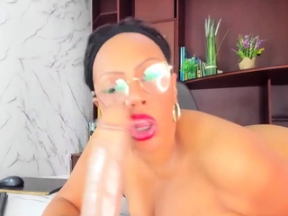 Mature throating faux-cock With Glasses On