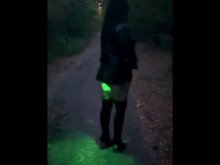 Flashlight in my arse - ambling with anal invasion butt-plug in public