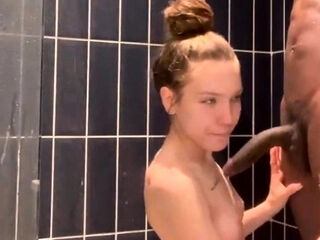 Puny bitch bj's bbc in shower