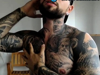 Colossal dark-hued tattoo jerking Part 2 doing a web web cam display