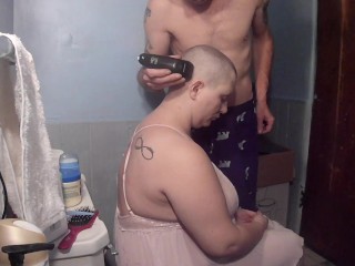 shaved head girl razor shave