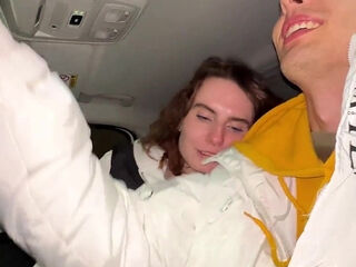 Skinny girl goes freaky with her bf in his car POV