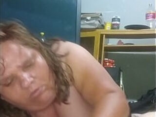 Fat Stepmom milf with huge belly &amp_ boobs sucks stepsons dick before bed