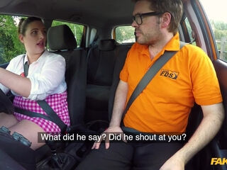 Fat slutty chick gets fucked really intensively by her driving instructor in his car