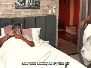 Big tits stepmom cheats in the same bed her husband's in