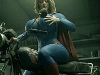 Supergirl on old honda bike 3d animated blender render