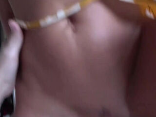 Cool homemade video with an amazing step-MILF before a cumshot on her best tits!